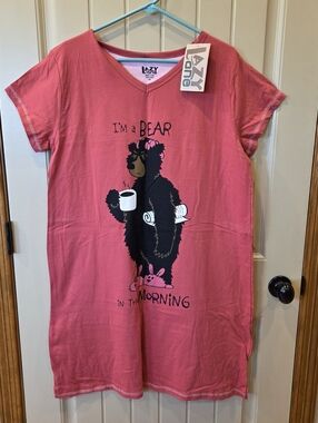 NWT LazyOne "I'm a Bear in the Morning" Nightshirt Pink L/XL